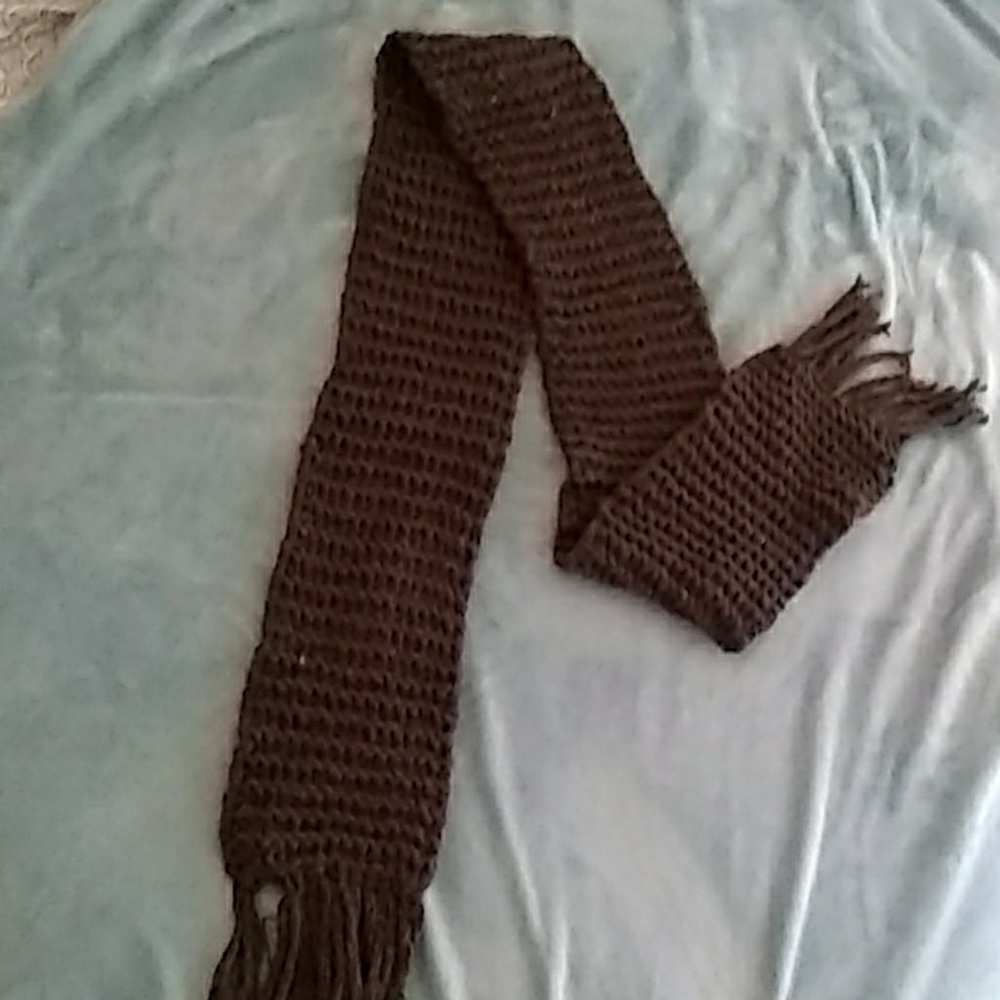 Long Brown Crochet thick Scarf